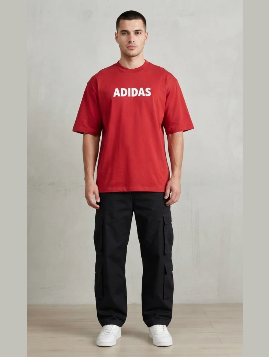 Red Adidas Bali Series Graphic Streetwear T-Shirt