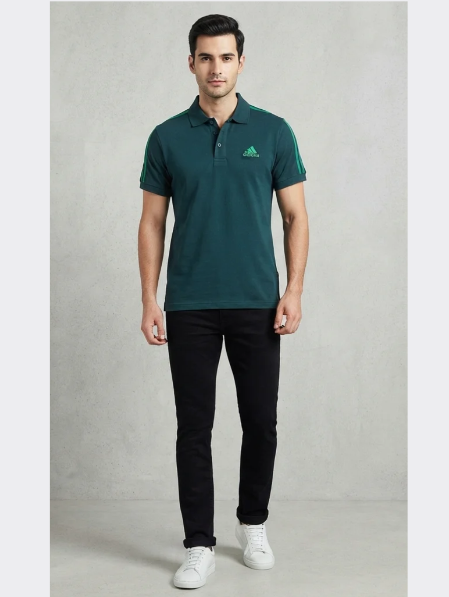 Dark Teal Adidas 3-Stripes Polo Shirt
