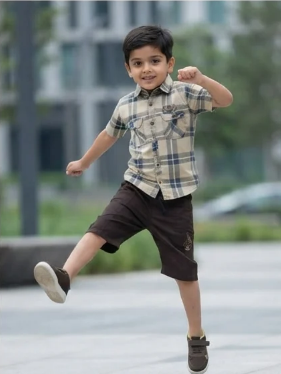 Plaid Short-Sleeve Shirt & Shorts Set