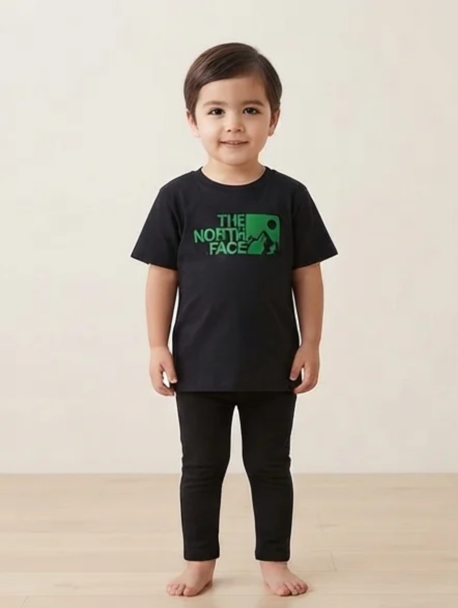 Black Short-Sleeve T-Shirt with Green Outdoor Graphic Print