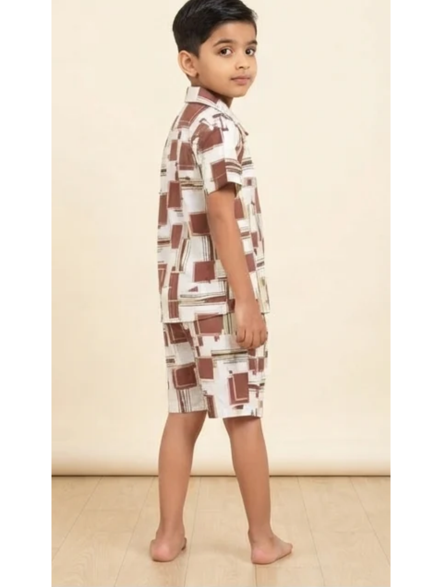 Boys' Brown Geometric Print Short Set