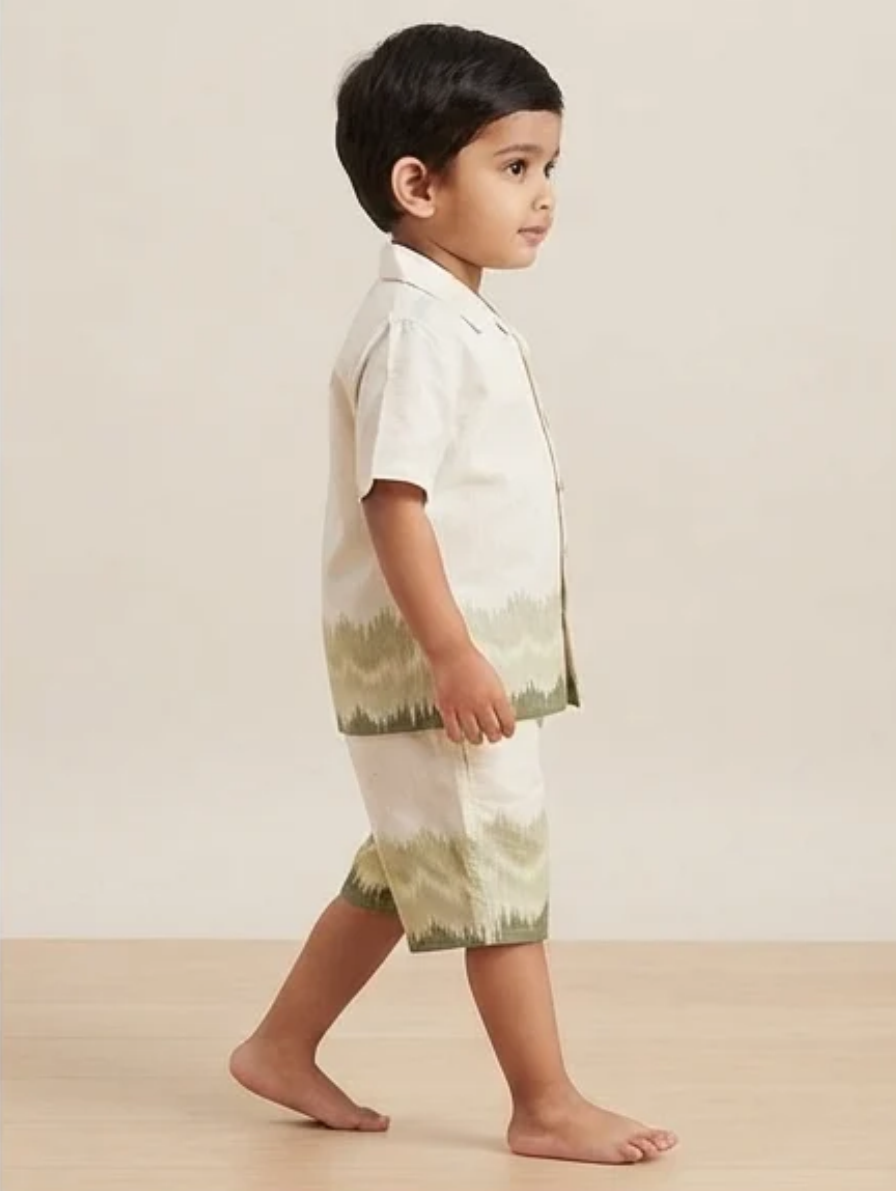 Baby Boy Off-White Cuban Collar Shirt & Shorts Co-ord Set