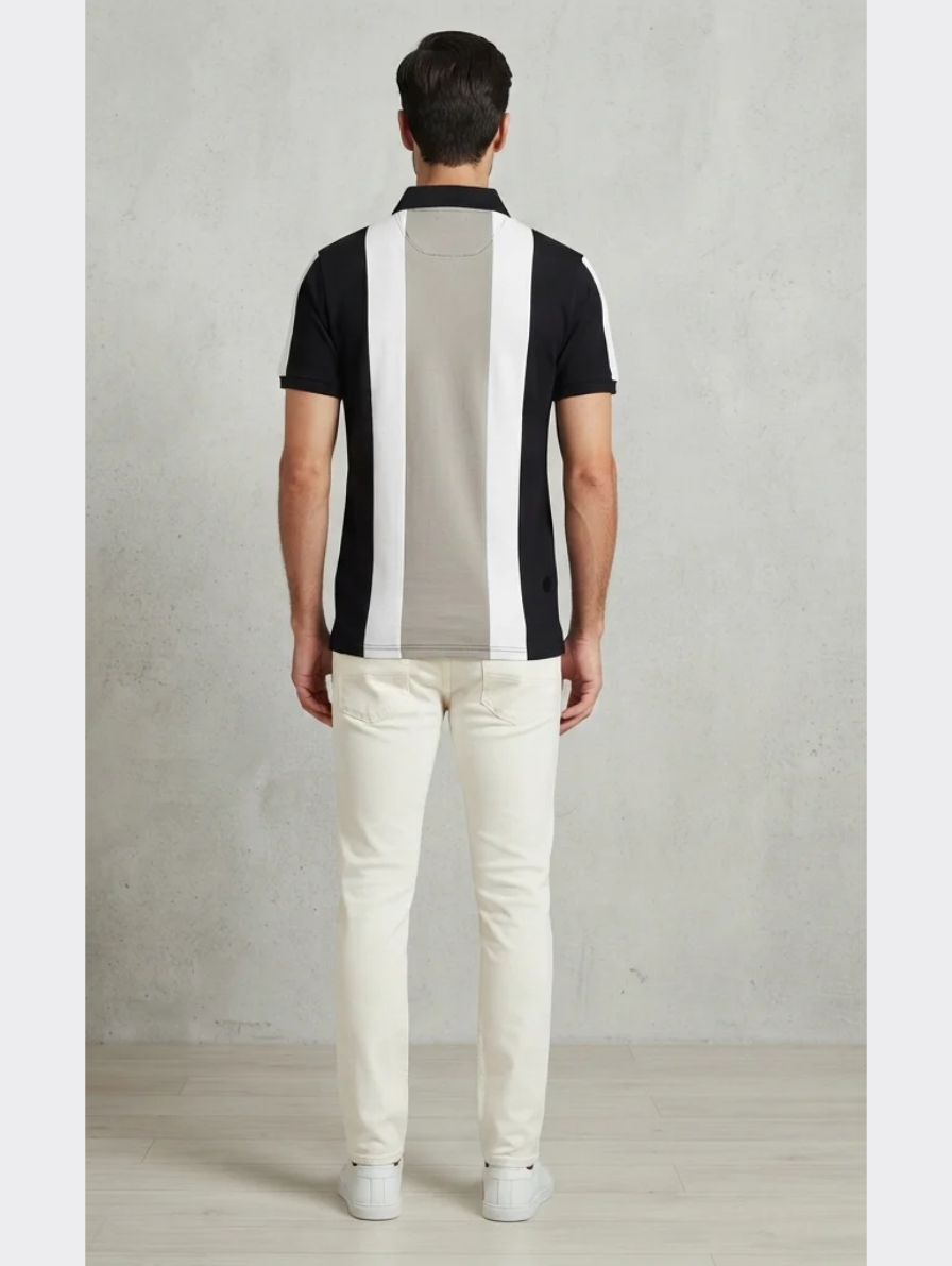 Men's Color-Blocked Vertical Panel Polo Shirt