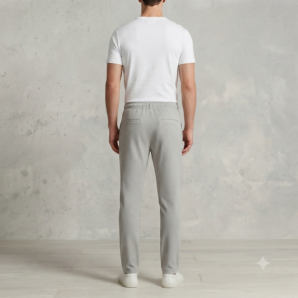 Light Grey Ribbed-Texture Casual Trousers