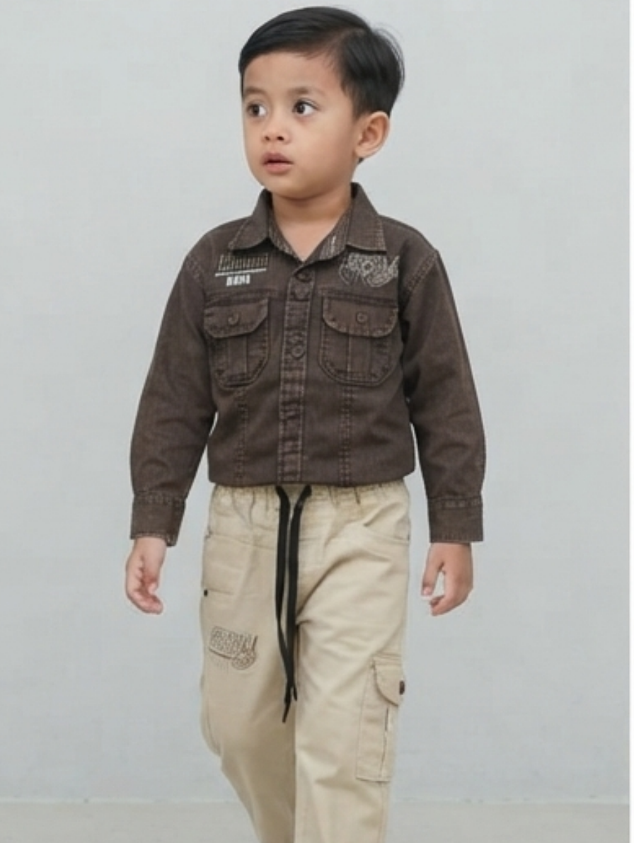 Brown Denim Shirt & Cargo Pants Set