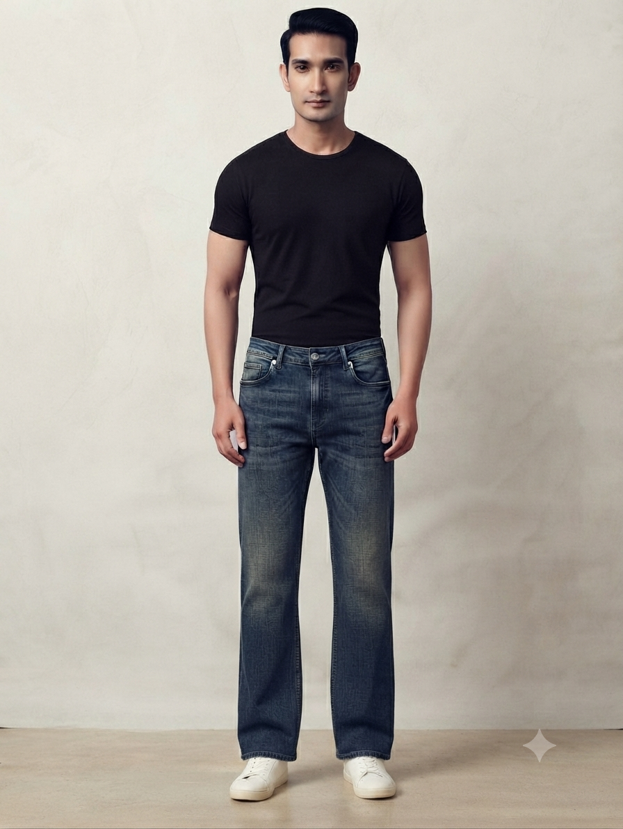 Men's Casual Dark Blue Straight Fit Jeans