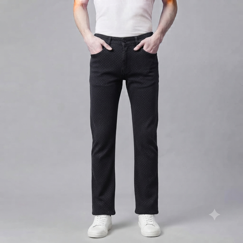 Solid Dark Charcoal Straight-Fit Jeans