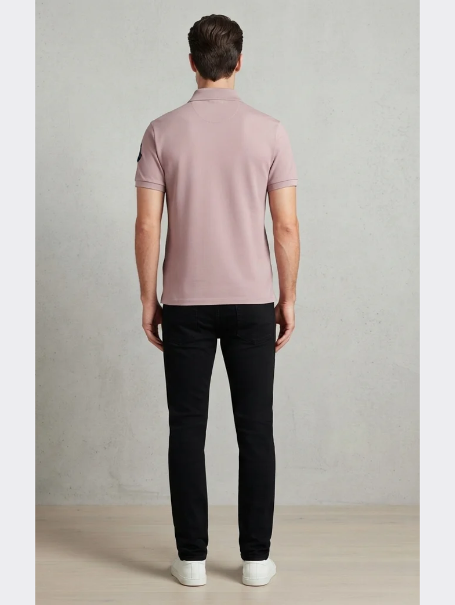 Moncler Mauve-Pink Logo-Sleeve Polo Shirt