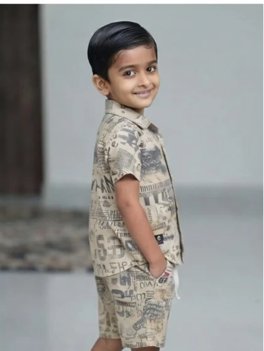 Kids Printed Casual Shirt & Shorts Set