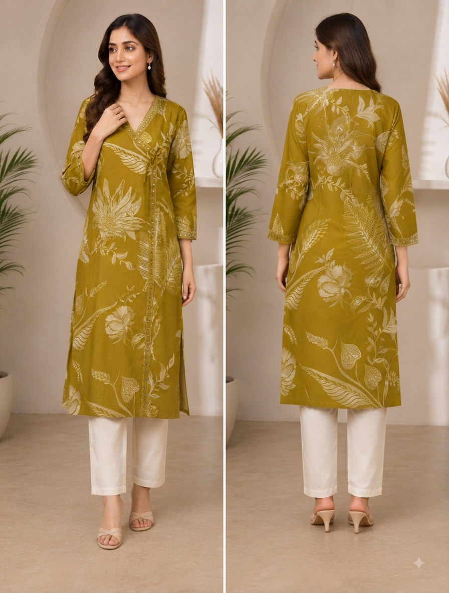 Floral & Leaf Printed Kurti