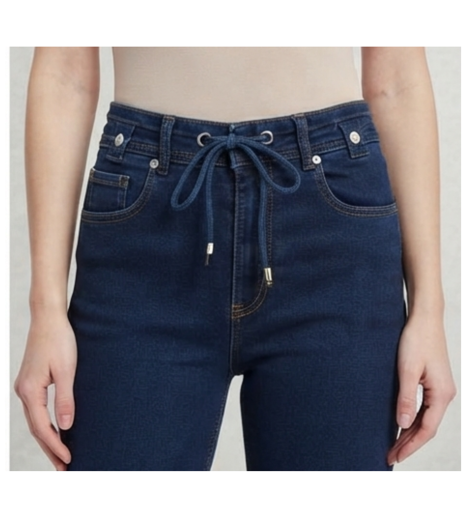 Women's High-Waisted Straight-Leg Drawstring Jeans