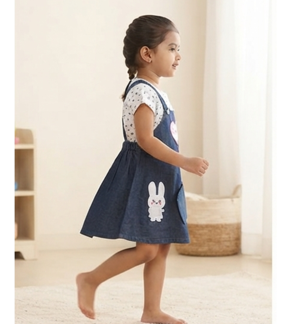 Denim Heart & Bunny Pinafore Dress Only