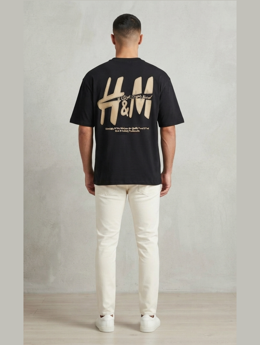Black H&M Oversized Graphic Back-Print T-Shirt