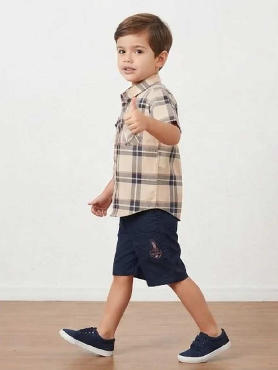 Plaid Short-Sleeve Shirt & Shorts Set