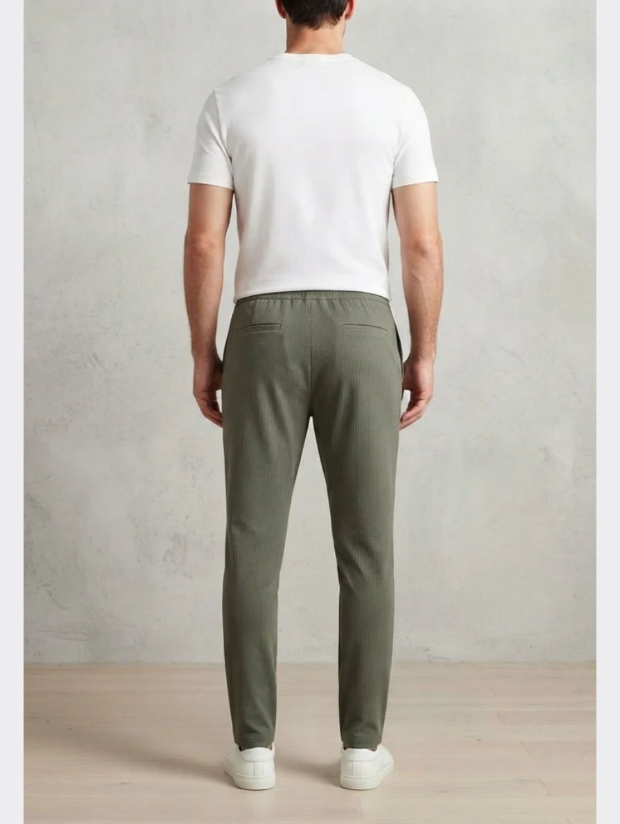 Textured Olive Green Drawstring Trousers