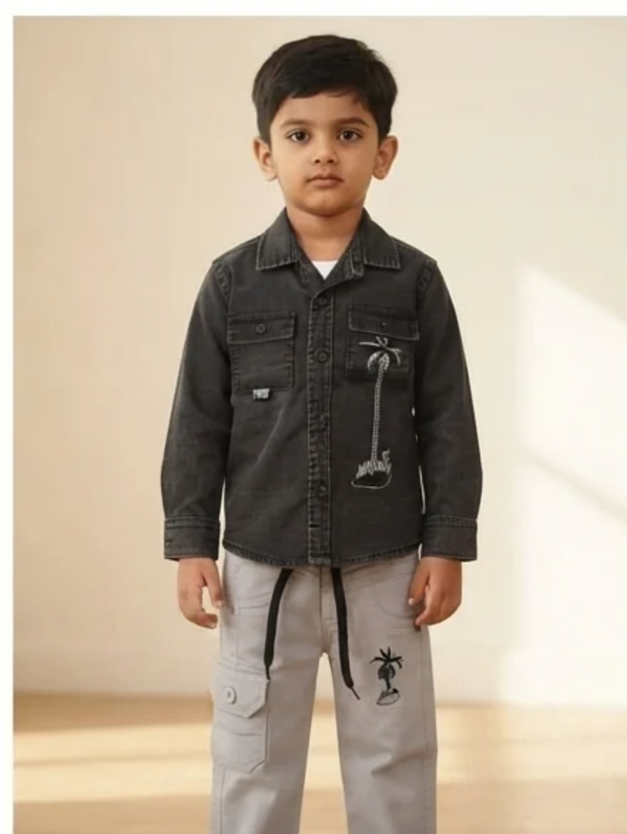 Denim Shirt & Cargo Pants Set