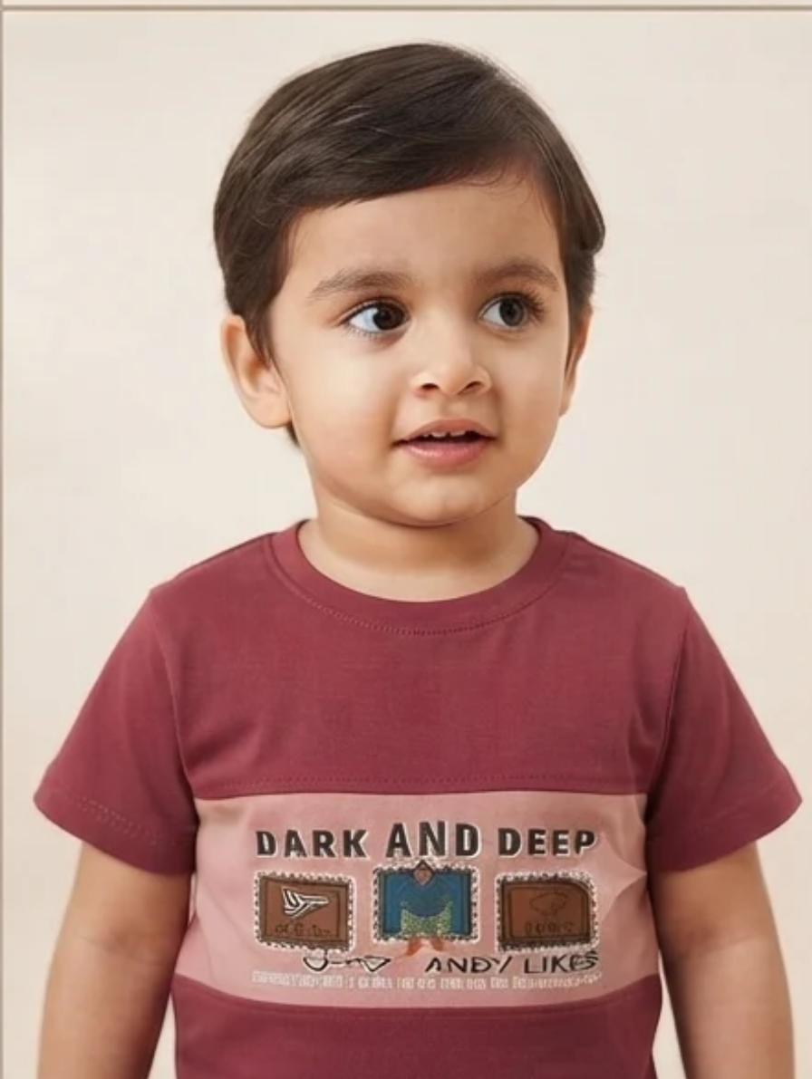 Maroon T-Shirt & Black Shorts Set