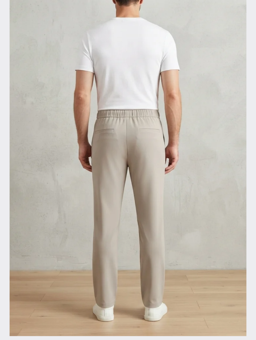aupe-Beige Drawstring Elastic-Waist Trousers