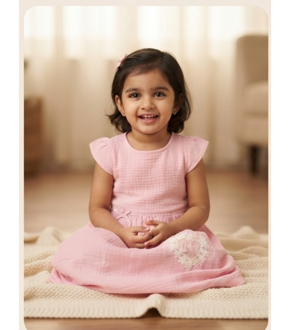 Pink Muslin Dress with Delicate Lace Detail