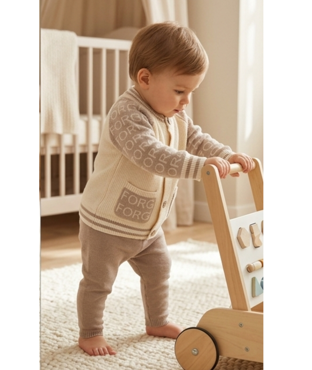 Classic Lettered Knit Toddler Cardigan – Cream & Warm Beige