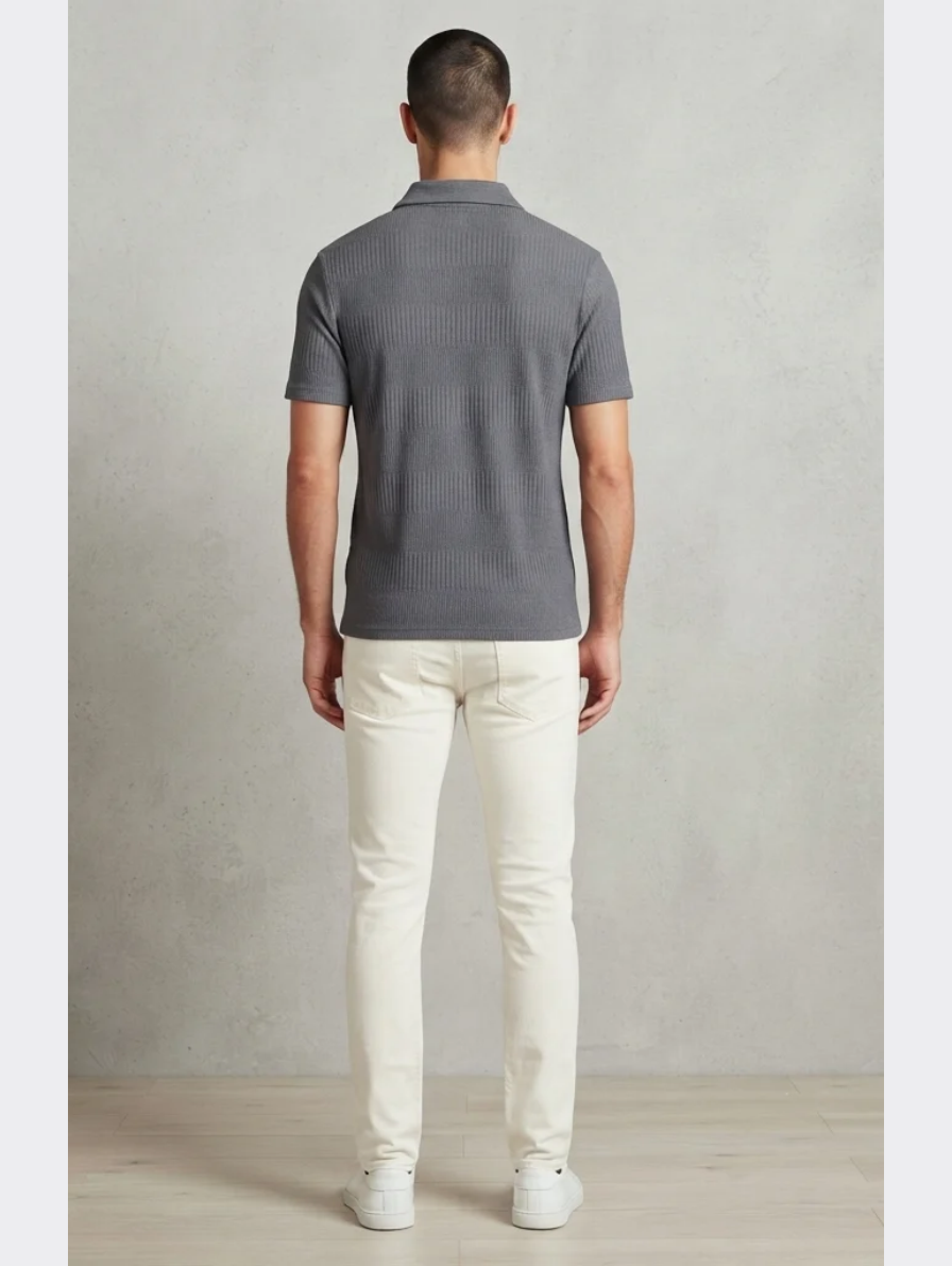 Modern Charcoal Textured Knit Polo Shirt