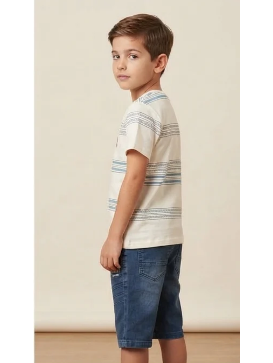 Boys' "Hawaii" Striped T-Shirt & Denim Shorts Set