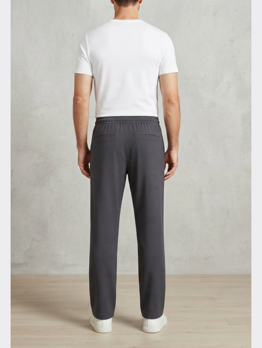 Dark Charcoal Grey Tailored Drawstring Trousers