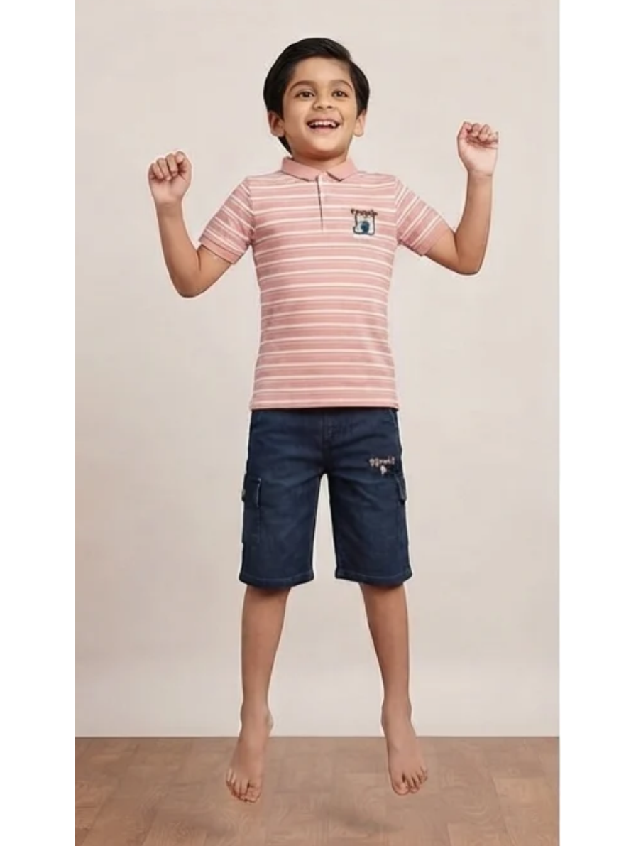 Boys' Striped Polo & Denim Shorts Set
