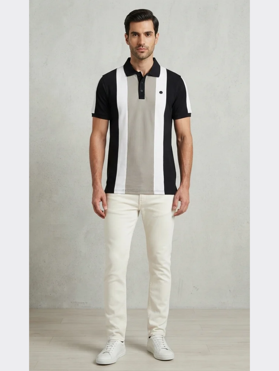 Men's Color-Blocked Vertical Panel Polo Shirt