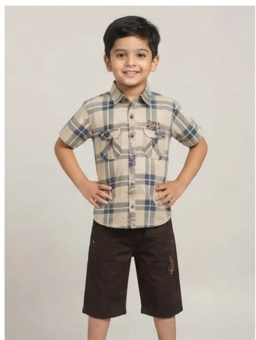 Plaid Short-Sleeve Shirt & Shorts Set