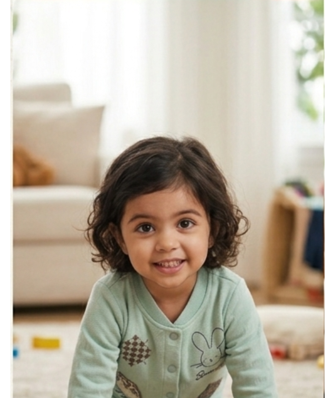 Toddler Girls' Sweet Mint Rabbit-Patched Button-Up Knit Top & Pants Set
