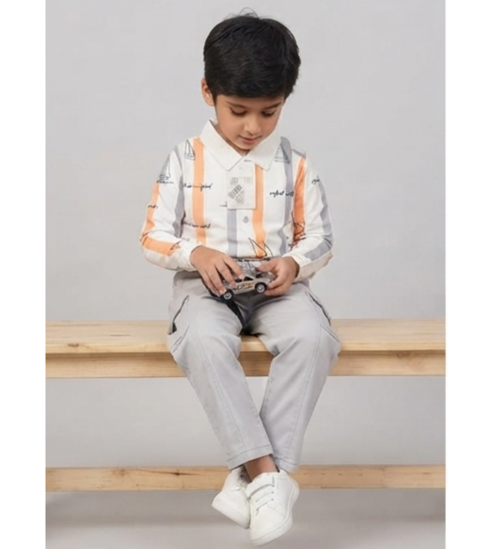 Orange & Grey Striped Sailboat Polo Set