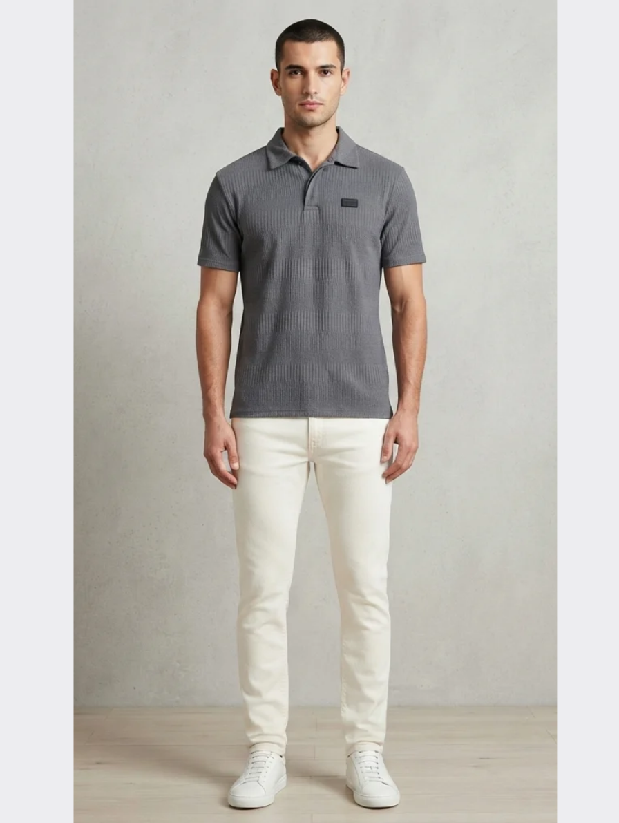 Modern Charcoal Textured Knit Polo Shirt