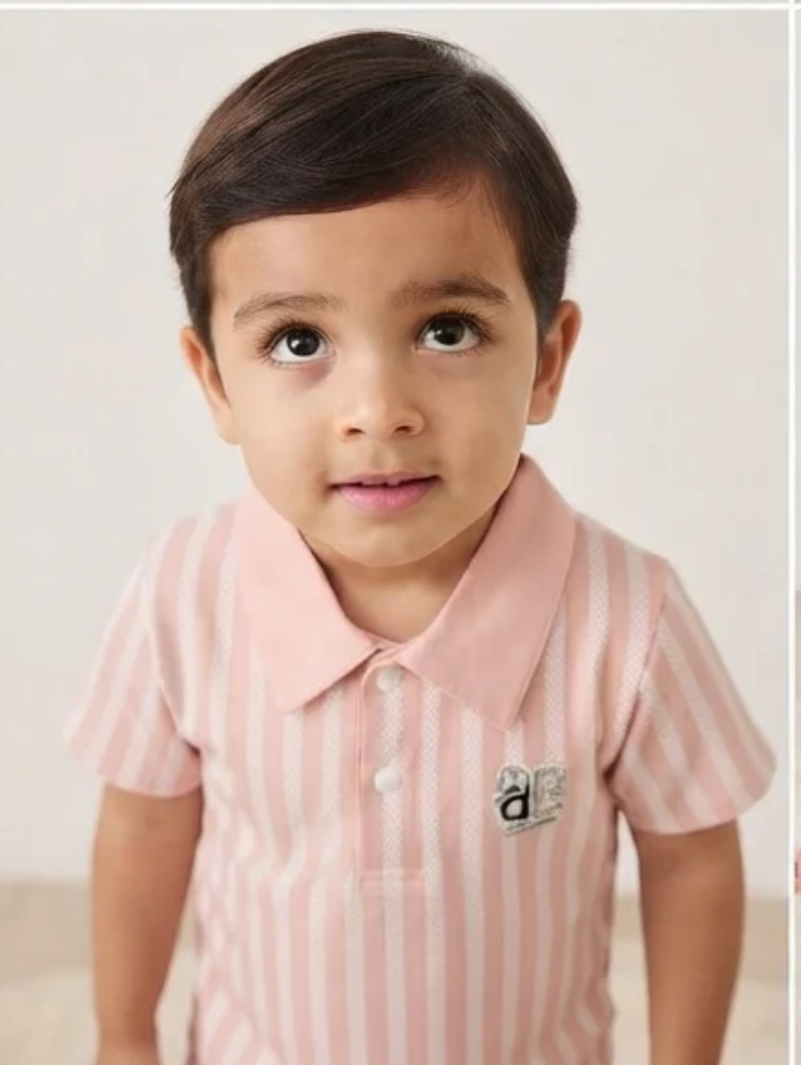 Dusty Pink Striped Polo Shirt & Cargo Shorts Set