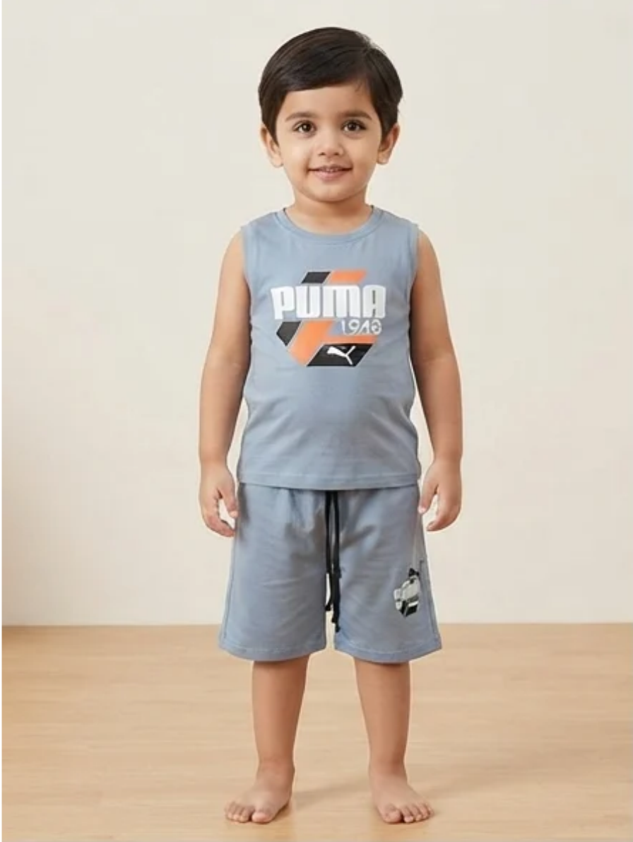 Dusty Blue Sleeveless Tank Top & Shorts Set