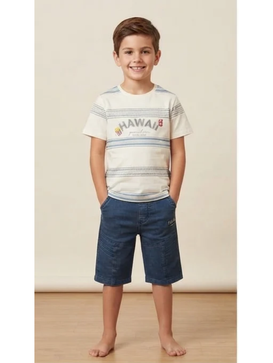 Boys' "Hawaii" Striped T-Shirt & Denim Shorts Set