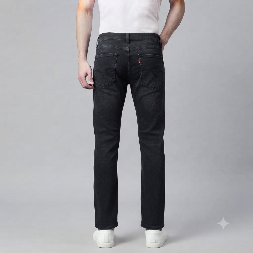 Solid Dark Charcoal Straight-Fit Jeans