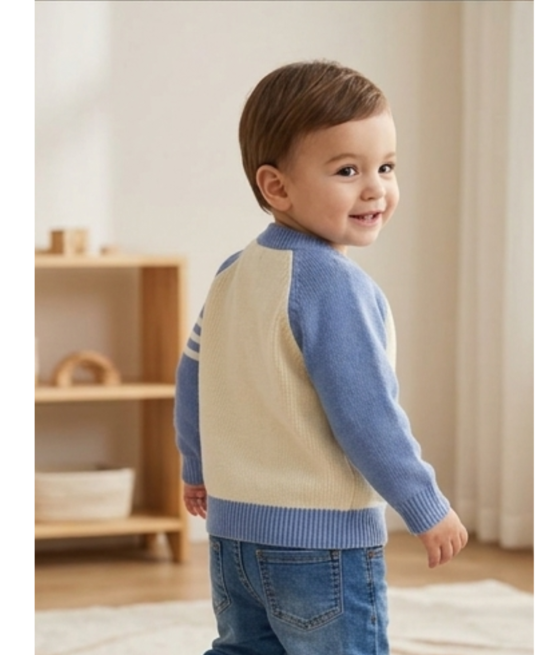 Toddler Boys Monogram Pocket Color block Knit Cardigan – Powder Blue & Cream