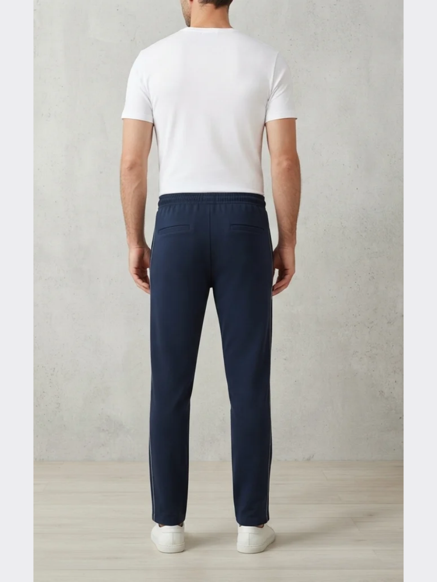Navy Blue Drawstring Elastic-Waist Trousers