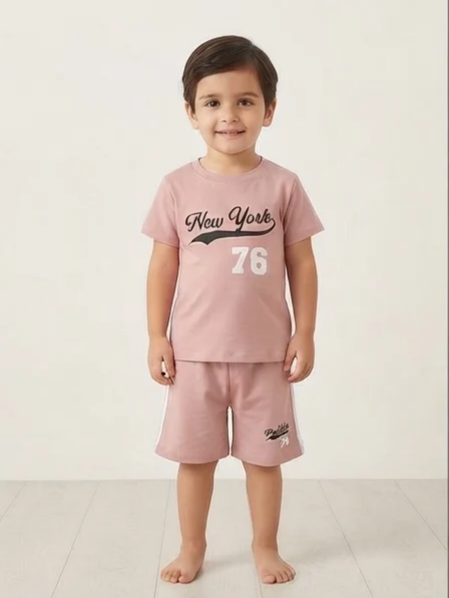 Dusty Pink "New York 76" Athletic T-Shirt & Shorts Set
