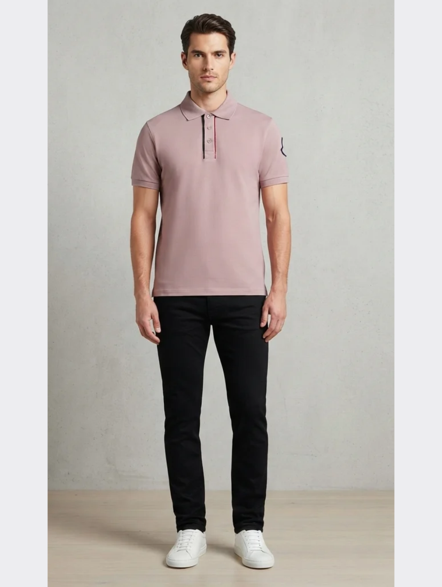 Moncler Mauve-Pink Logo-Sleeve Polo Shirt