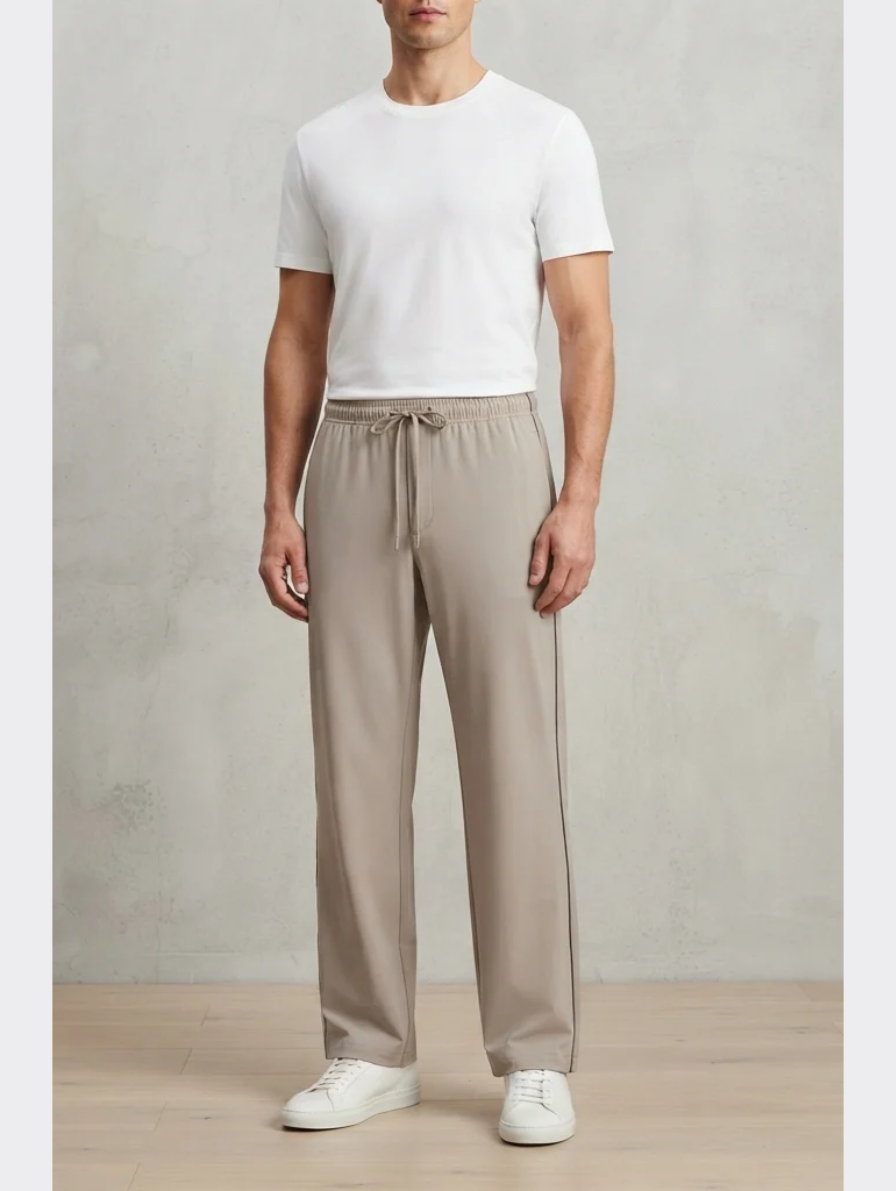 Taupe-Beige Casual Drawstring Trousers