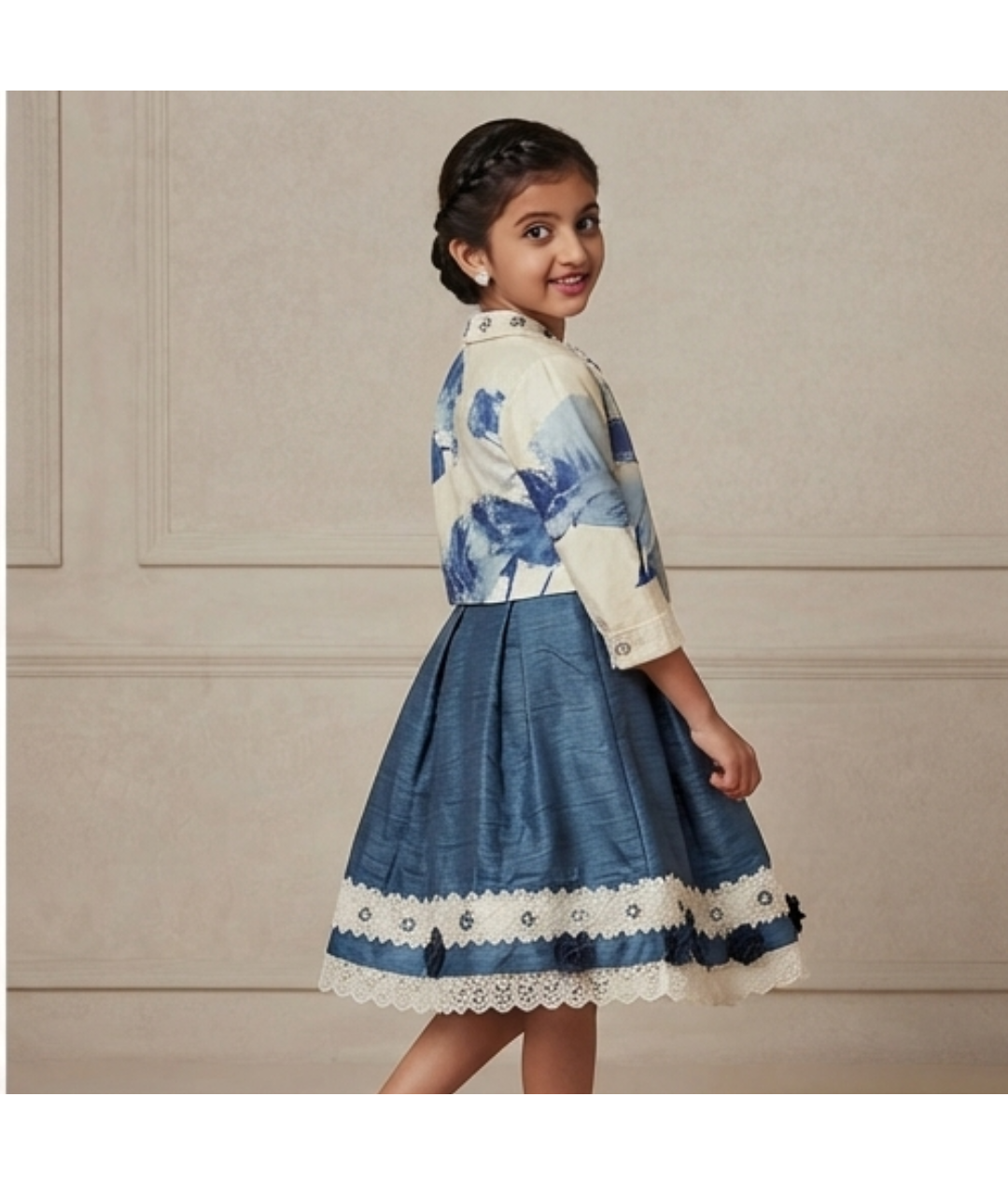 Gazab Clothing Elegant Blue Silk-Blend A-Line Dress with Floral Jacquard Jacket