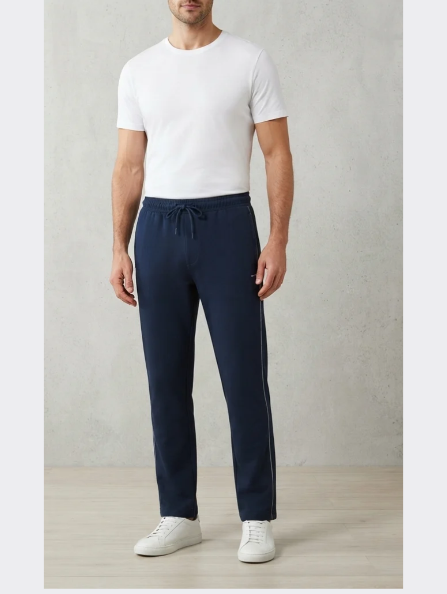 Navy Blue Drawstring Elastic-Waist Trousers