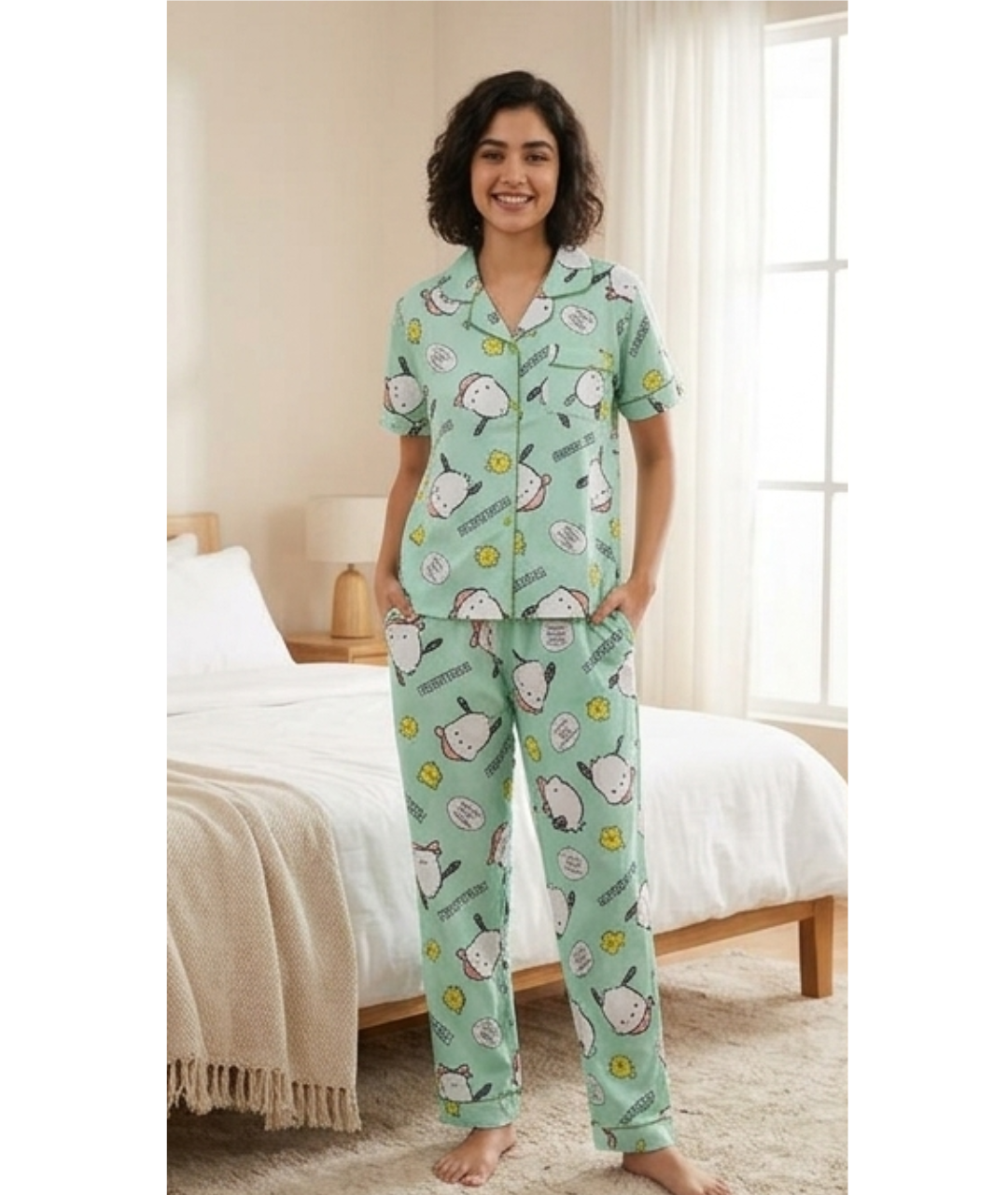 Mint Green "Pretty Dog" Graphic Printed Cotton Night Suit Set