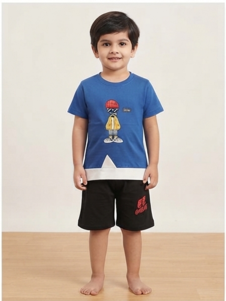 Royal Blue Graphic T-Shirt & Black Shorts Set