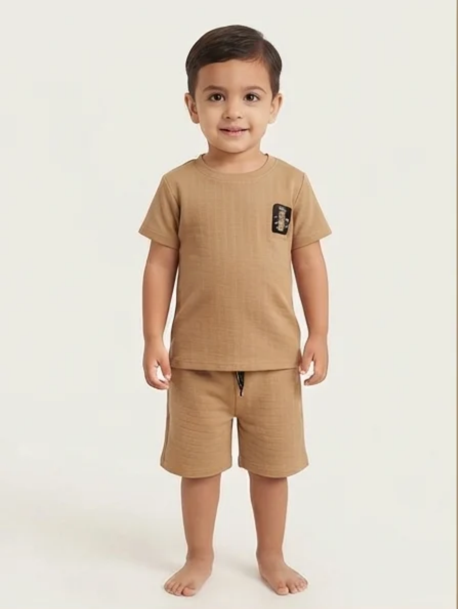 Camel Brown Ribbed Knit T-Shirt & Shorts Set