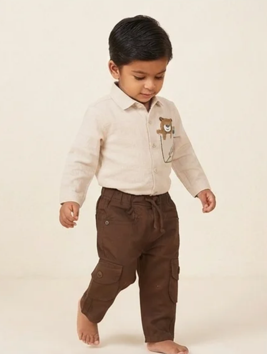 Kids Bear Pocket Shirt & Cargo Pants Set