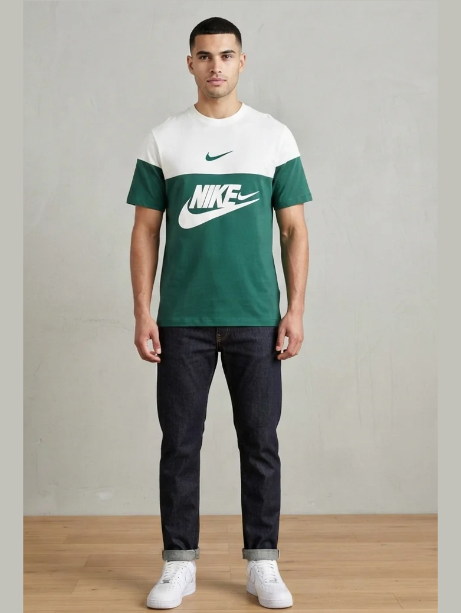 Forest Green & White Color-Block Nike T-Shirt
