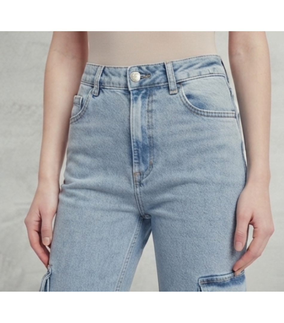 Women's Light Wash High-Rise Cargo Jeans